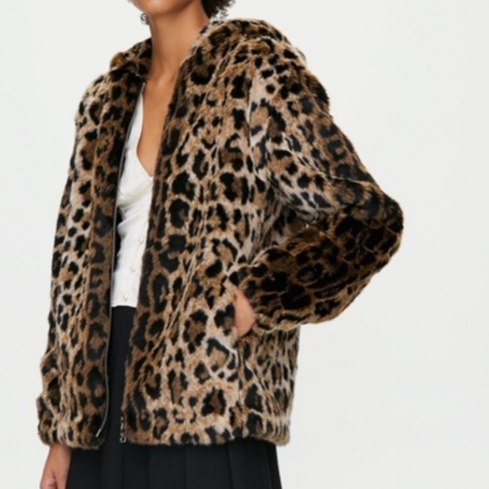 Leopard Print Faux Fur Jacket - Brown/Black
